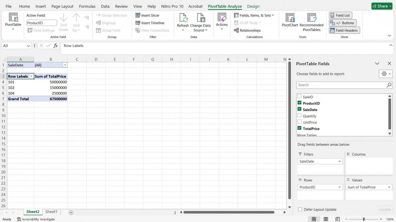 تحلیل داده‌های فروش با Pivot Table در اکسل